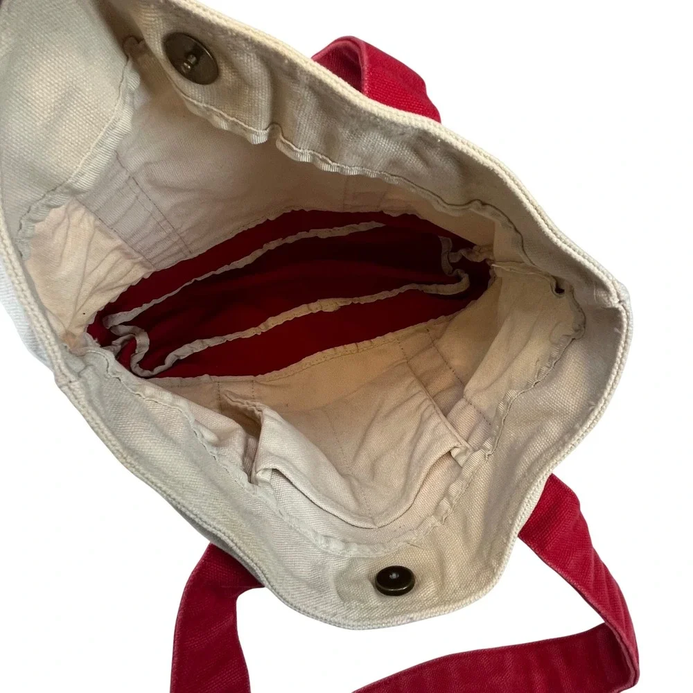 Gap Canvas Tote Bag Cream Red Colorblock Embroidered Logo‎ Large Handbag